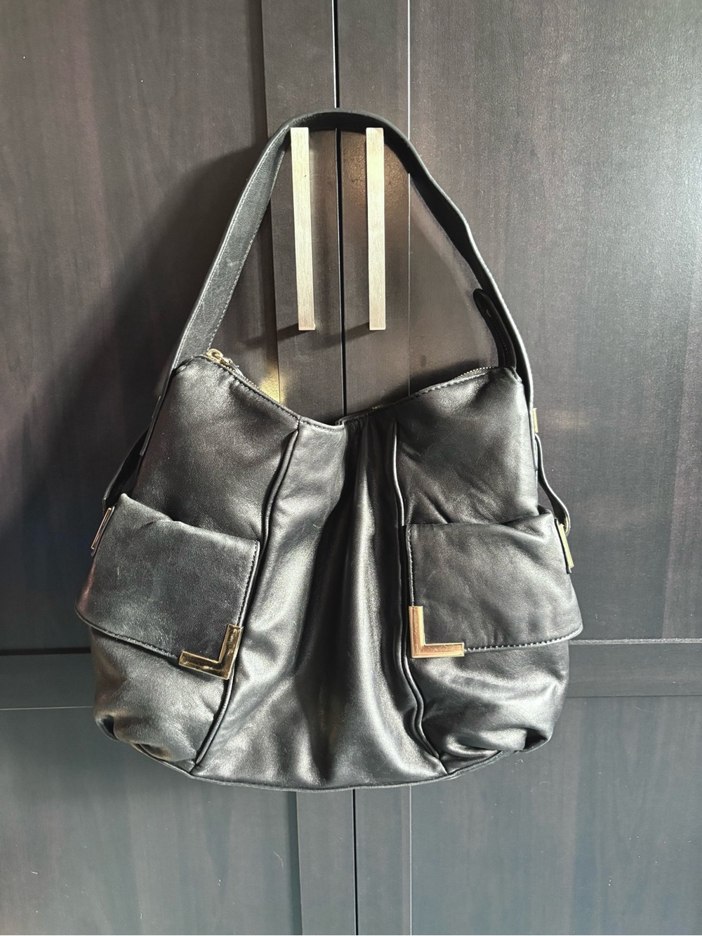 Michael Kors Leather Black Shoulder Bag Gold Hardware